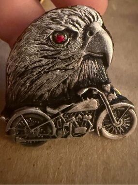Men's Eagle & Motorcycle Metal 3 tack pin  - Silver with Red Eye